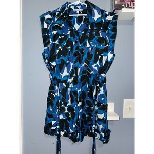 Karina Grimaldi 100% Linen Blue Abstract Romper | Size Small | Beachy Preppy